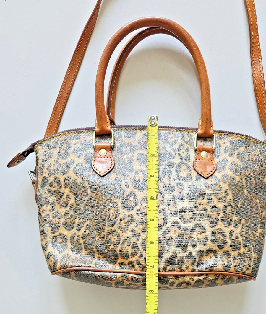 Vintage Spadacini Leopard Print Purse Bag Italian Designer Leather Trim