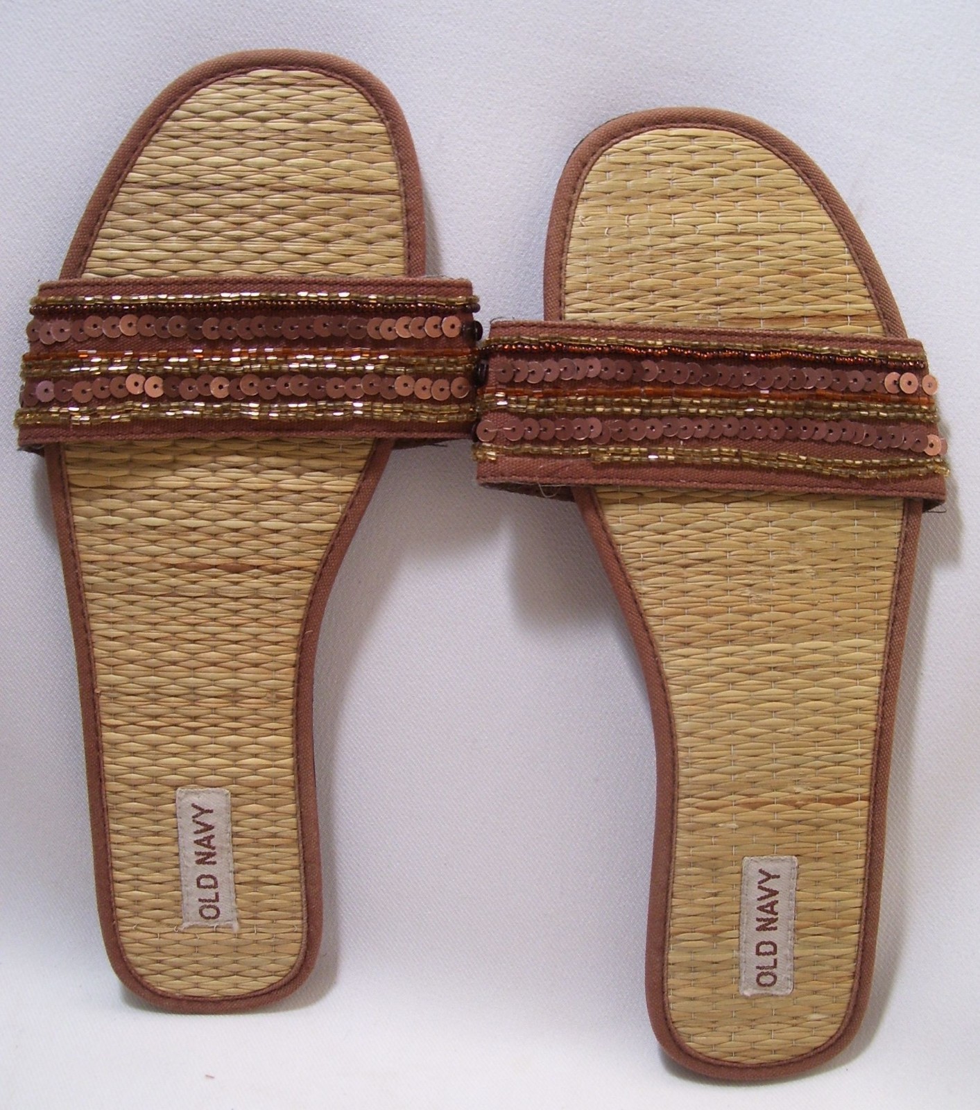 OLD NAVY Women’s Slippers Flat Shoes Brown Size 8 Sequins & Beaded Band New
