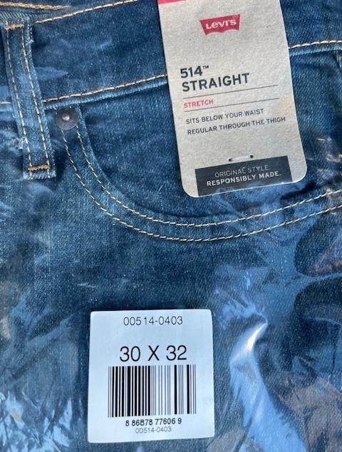 Levi’s 514 Straight Fit Mens Blue Jeans Size 30 x 32 NEW!