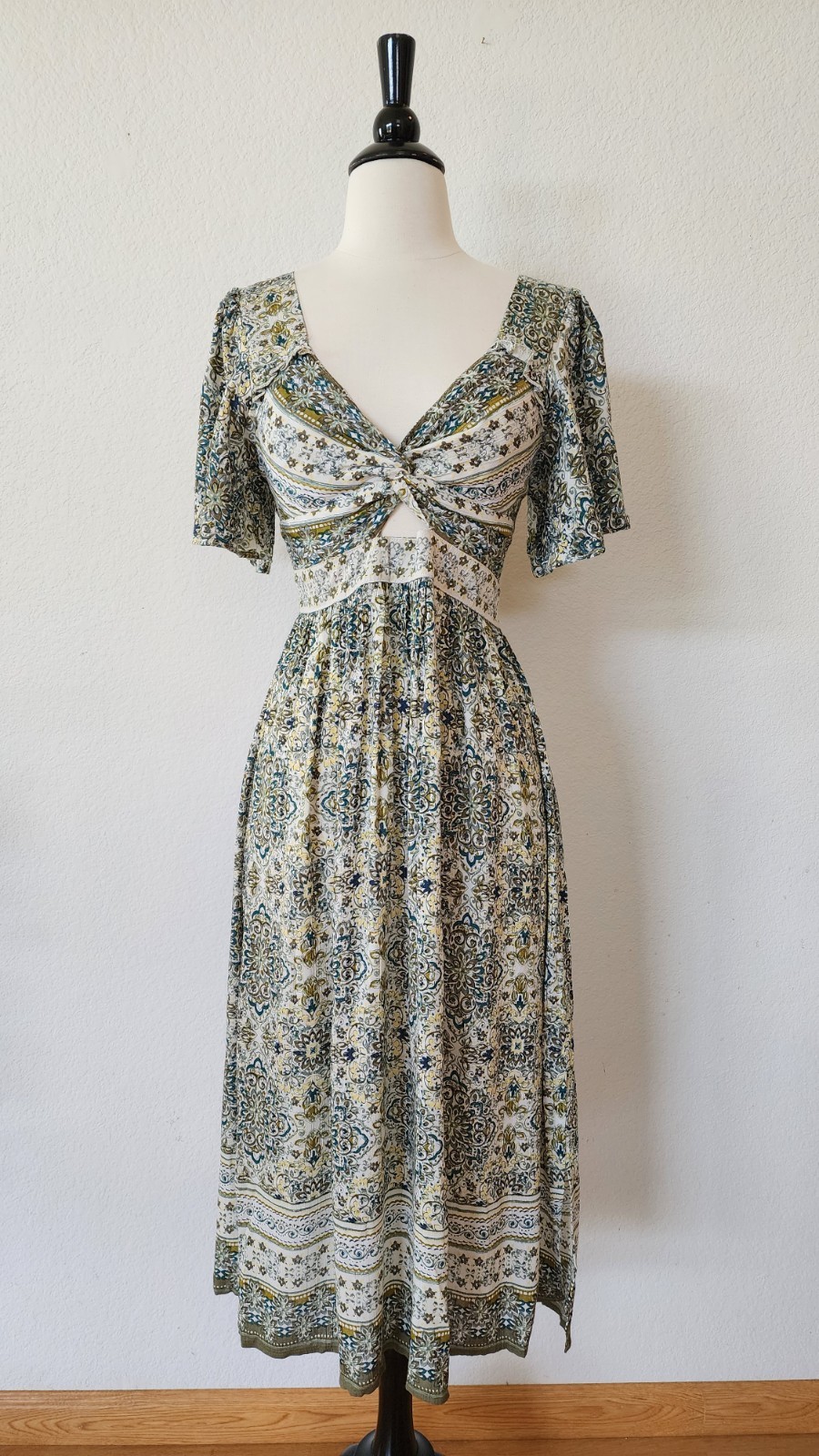 New Anthro Midi Dress Size Small Green Garden Coquette Cottage Boho Peasant