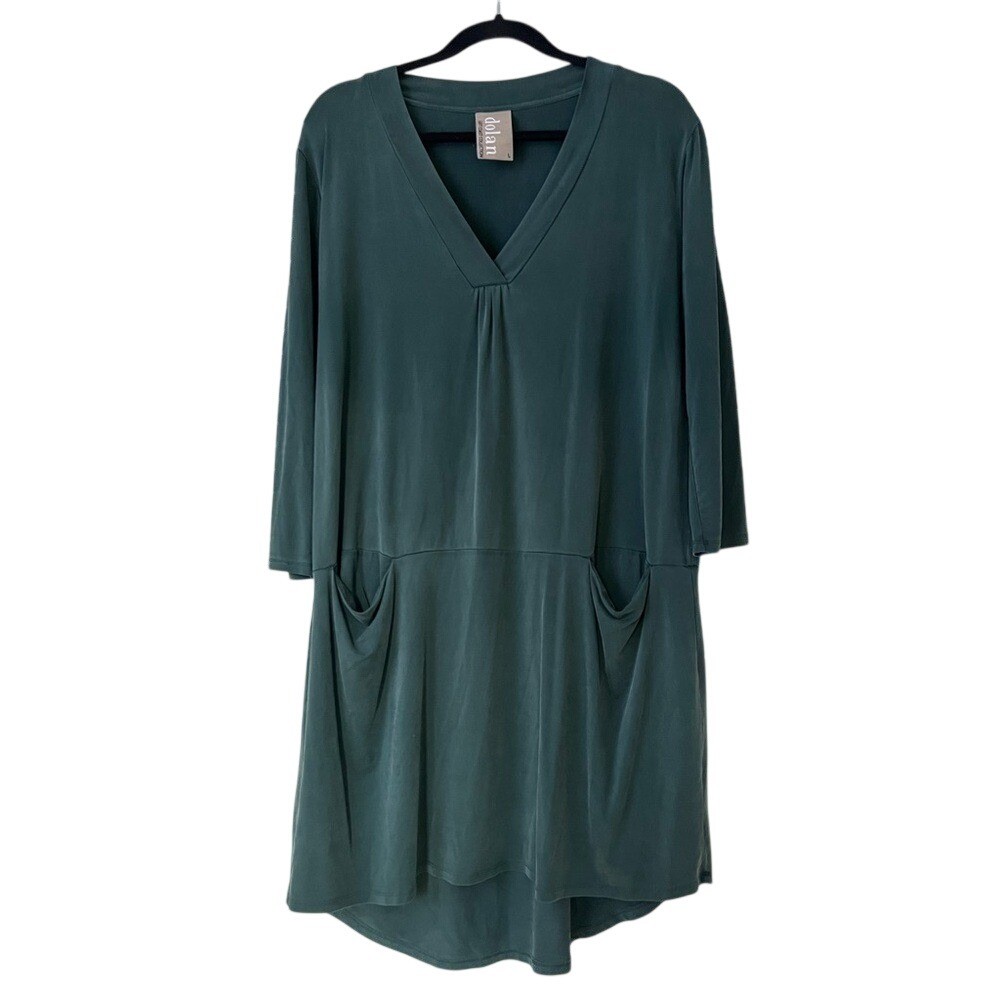 Anthropologie Dolan Left Coast Tegan Green Cupro Tunic Dress V Neck Sz L