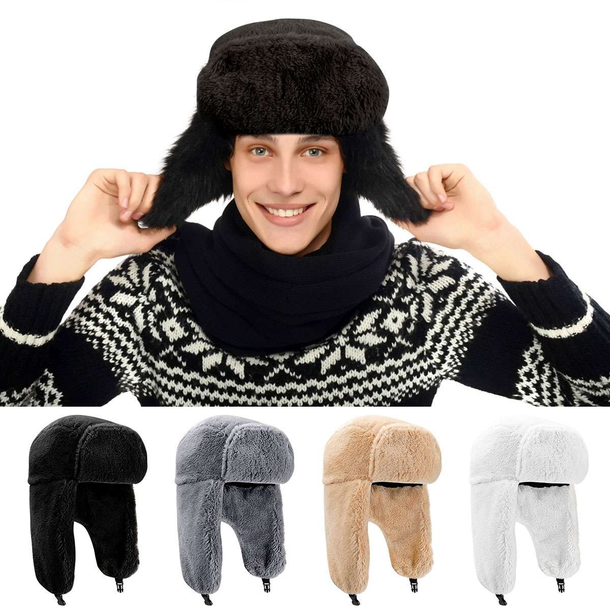 Winter Warm Hat with Ear Flaps Russian Ushanka Aviator Ski Cap for Men Women