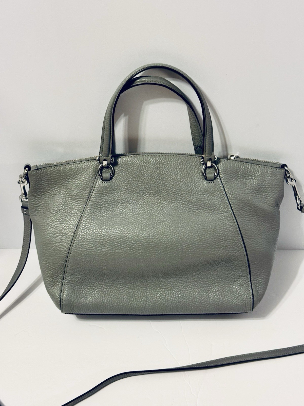 Coach Prairie Handbag Gray Satchel W/22 Inch Strap Pebbled Leather Bag