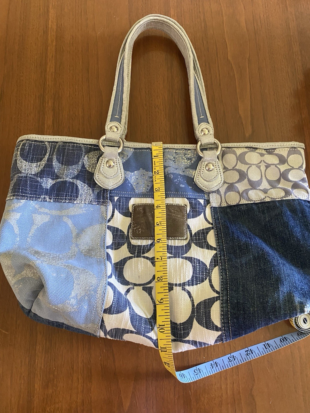 Coach Vintage Poppy Canvas Tote Bag Handbag Signature Logo Blue
