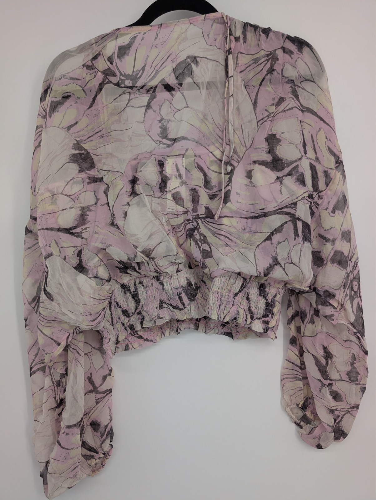 NWT By Anthropologie Sheer Peasant Blouse Top size XL Purple Motif #C3404