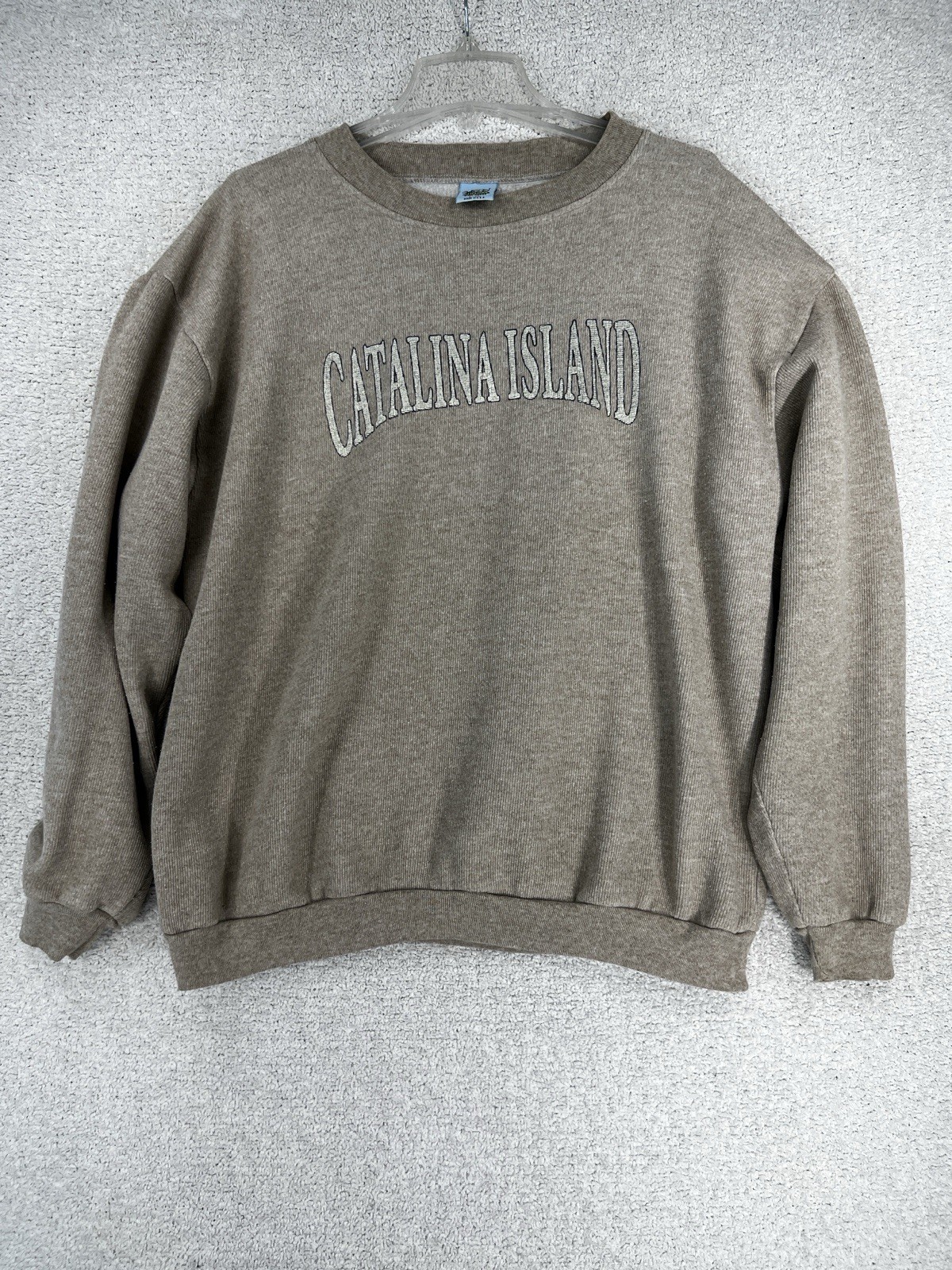 Sun Triangle Sweatshirt Mens L Catalina Island Ribbed Tan Beige Made in USA VTG