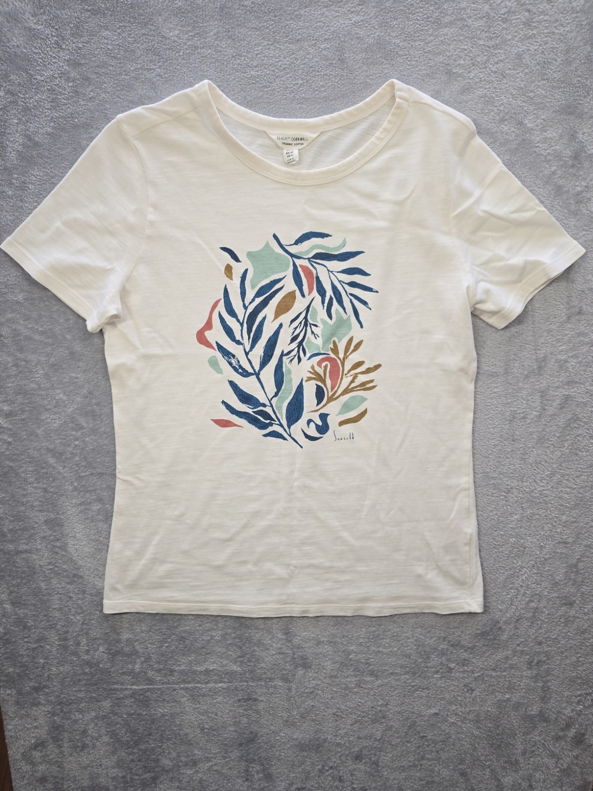 Seasalt Cornwall White Cotton Printing Ink T Shirt Size 8