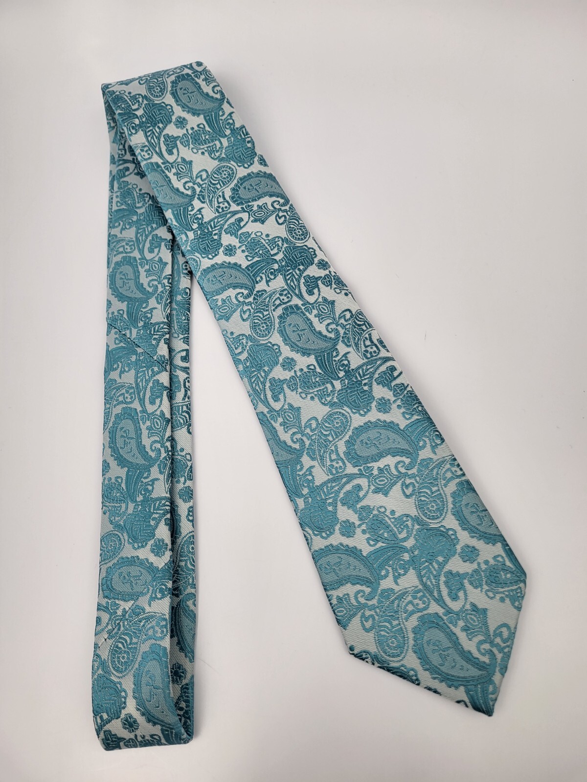 Weishang Silk Tie Blue Green Paisley Men Necktie Skinny 57.5 x 3