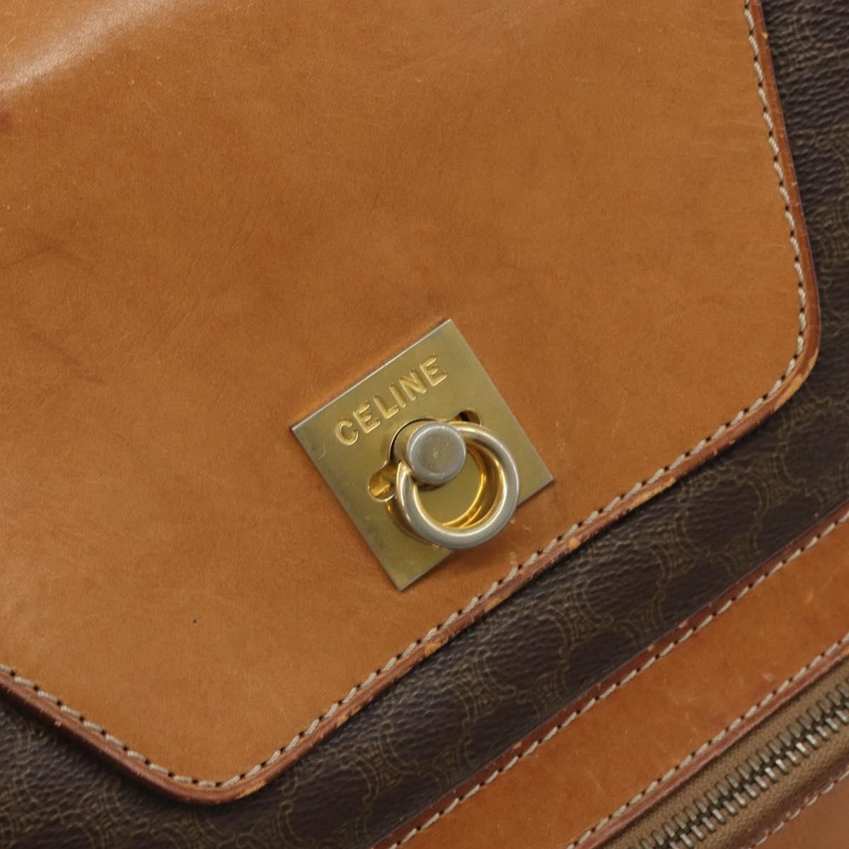 CELINE Macadam Canvas Backpack PVC Leather Brown Gold Auth 169840