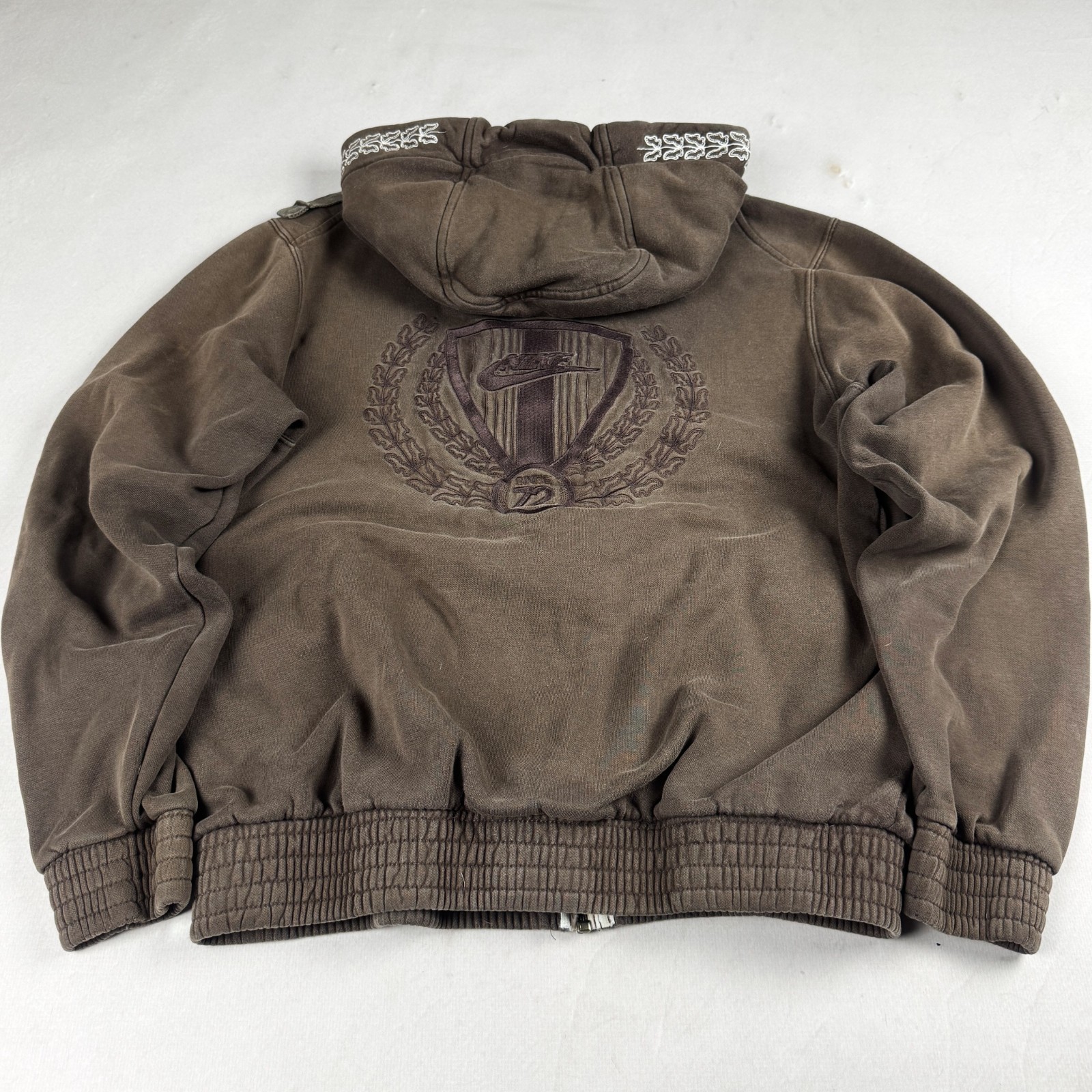 Womens Nike Y2K Full Zip Hoodie Brown Faded Heavyweight Sweatshirt Minimal Sport
