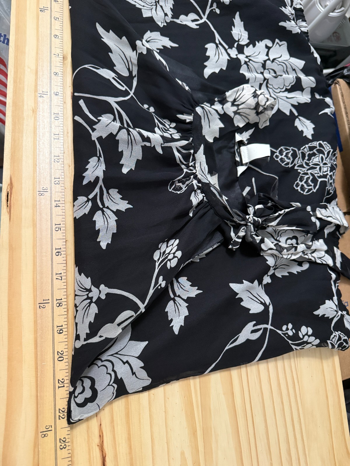 White House Black Market Silk Black Floral Halter Blouse XL Old Money Career