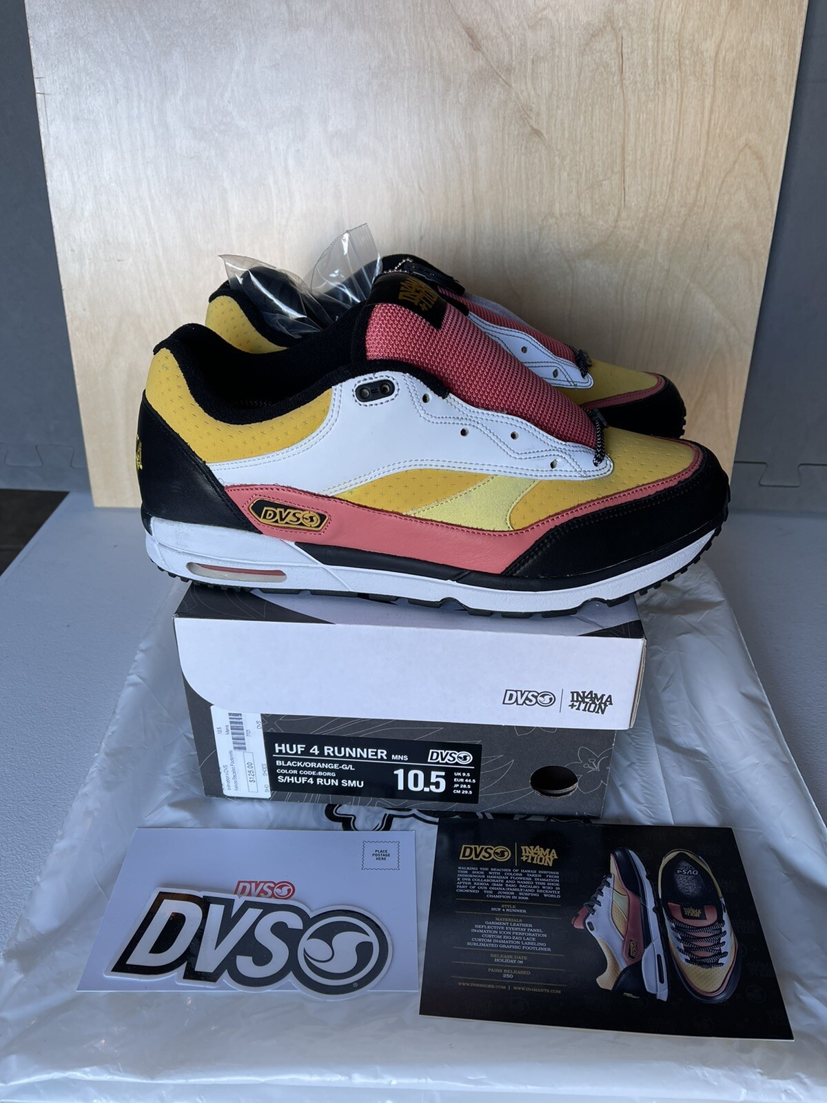 New In4mation DVS HUF 4 RUNNER, black/orange-g/l, size 10.5 mens US, Limited NIB
