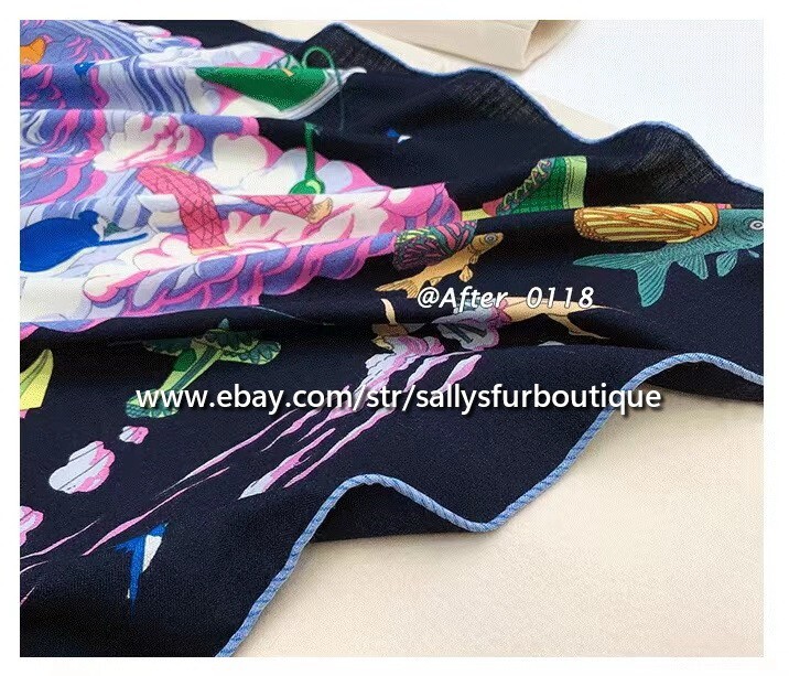 80% Cashmere & 20% Silk Wrap Scarf Cloud Animals Print Square Shawl 53″