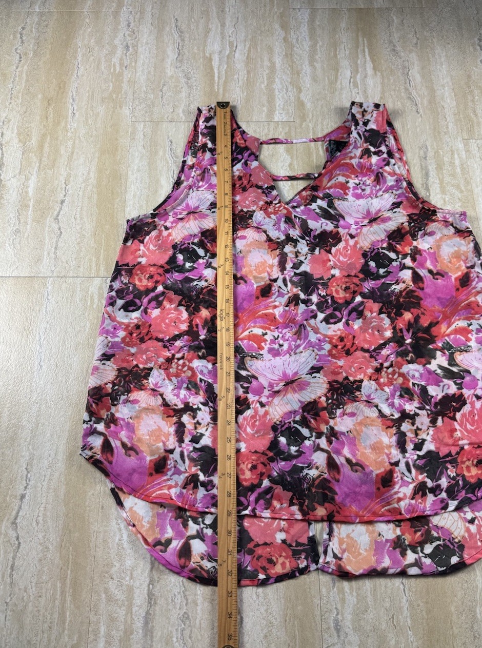 Apollo 3X Tank Top Womens Plus Multicolor Floral Butterfly High Low Sheer Blouse