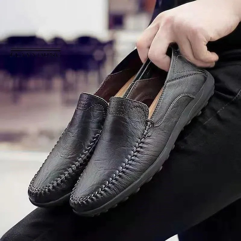 Men’s Leather Slip On Loafers Business Casual Moccasins Breathable Flat Shoes