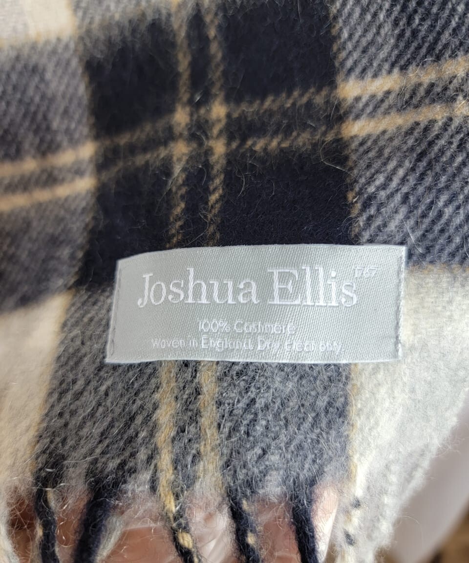 Auth Joshua Ellis Scarf 100% Cashmere Woven in England Check Pattern 10×66
