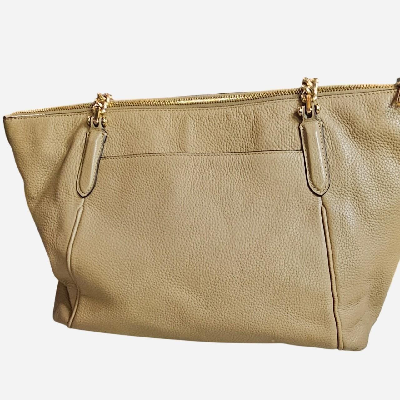 Coach Ava Large Tote Chain Pebbled Leather, Tan Gold Hardware