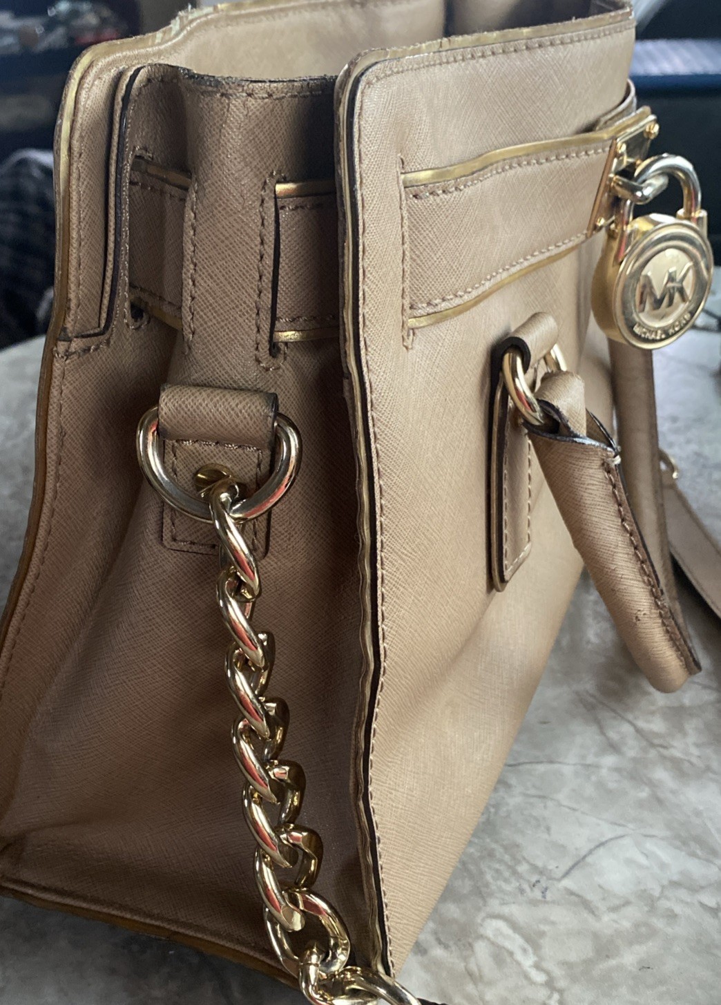 MICHAEL KORS Hamilton Medium Lock and Key Leather Bag Satchel/Shoulder Bag Brown