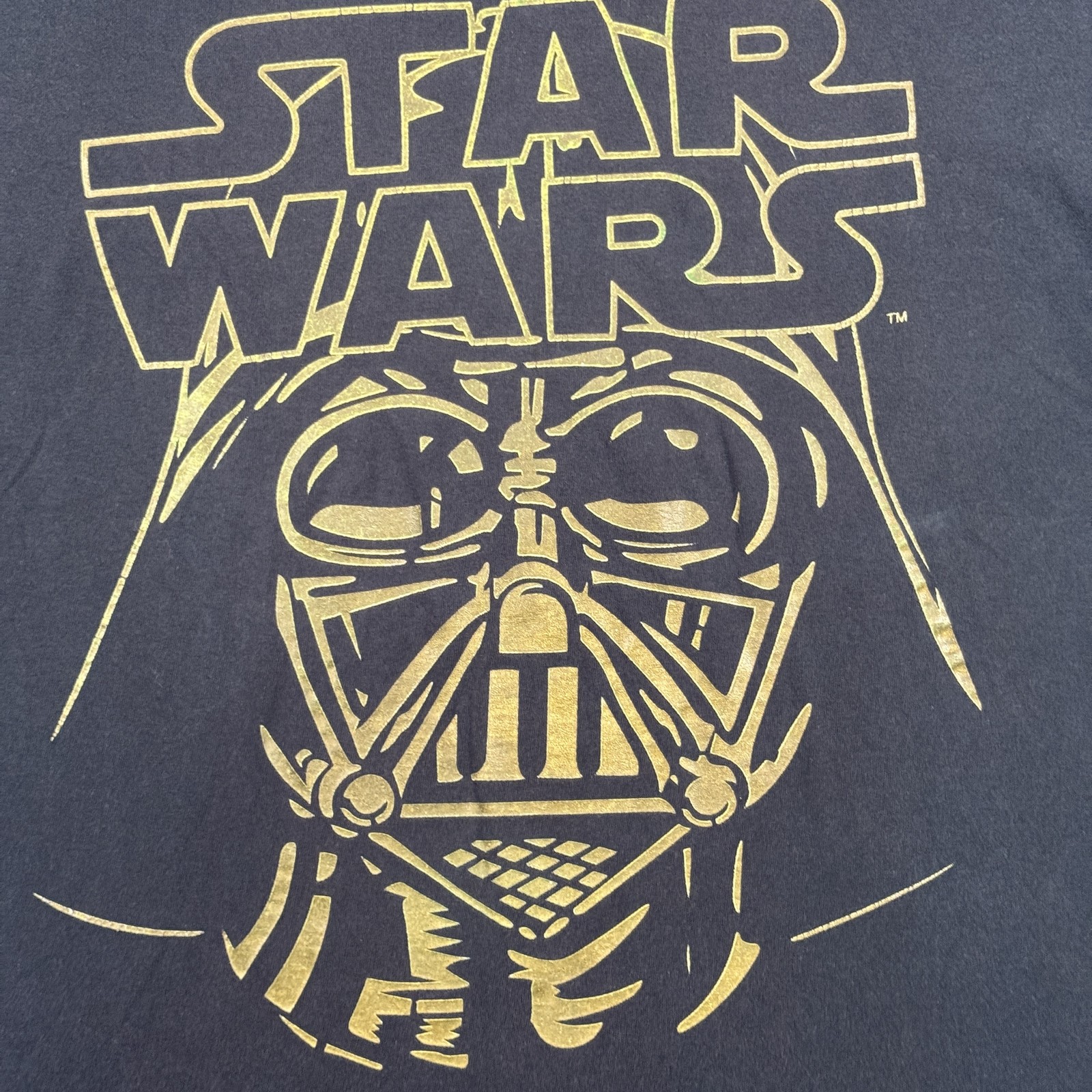 Star Wars T-Shirt Men’s XL Black Darth Vader Spellout Line Art Vintage