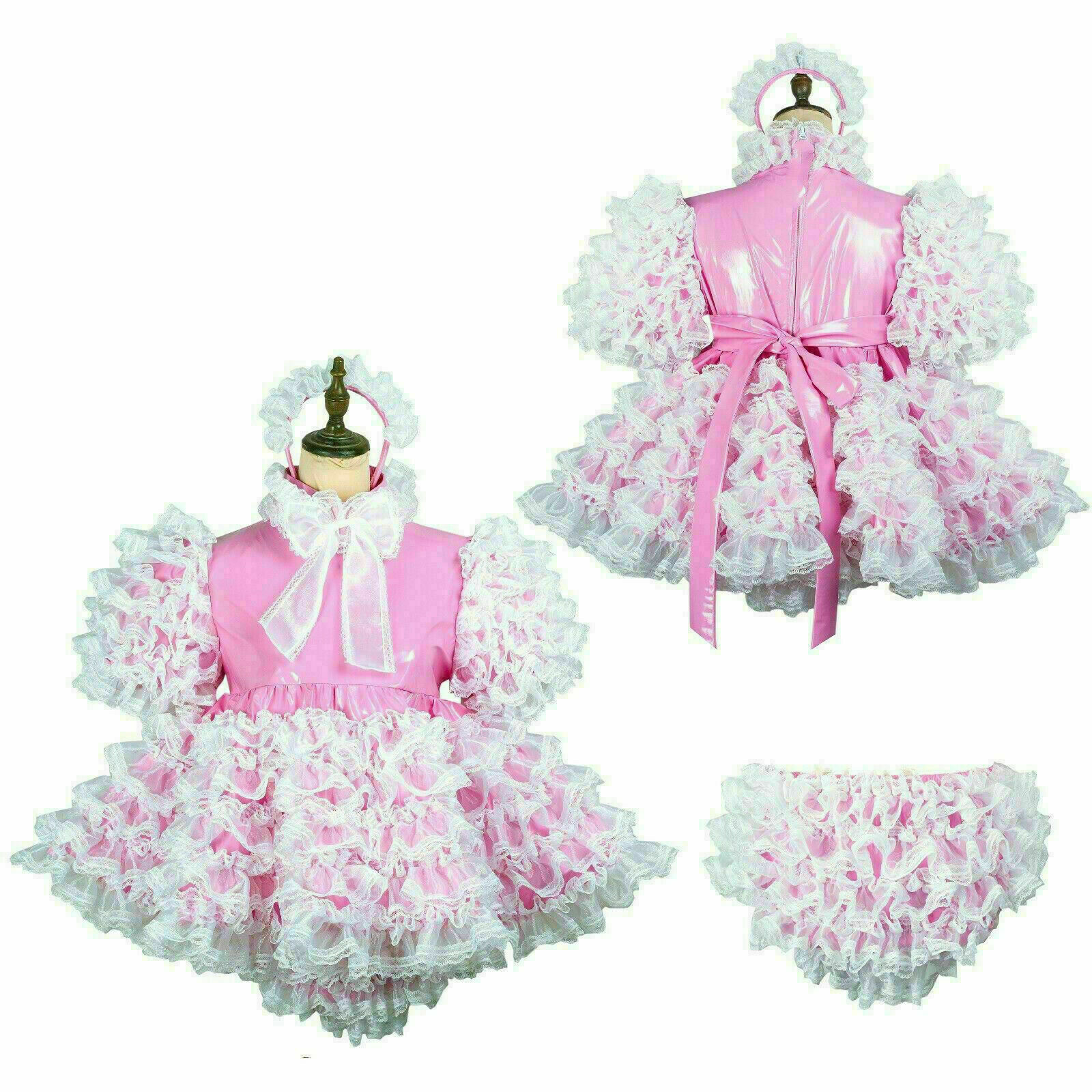Pink PVC Sissy Maid Mini Dress cosplay costume Tailor-made