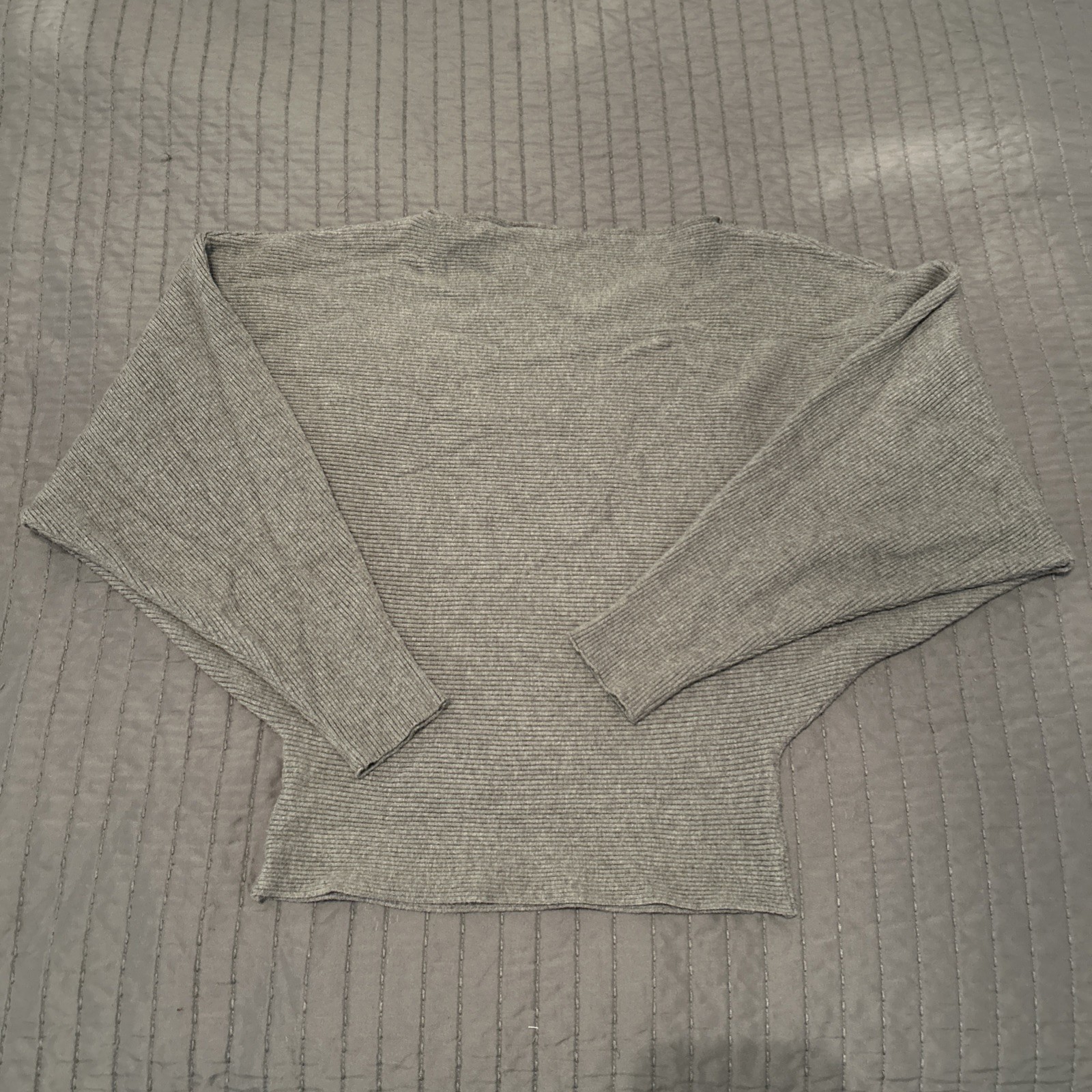 GABERLY Boat Neck Batwing Sleeves Dolman Knitted Sweaters Pullover Top Gray