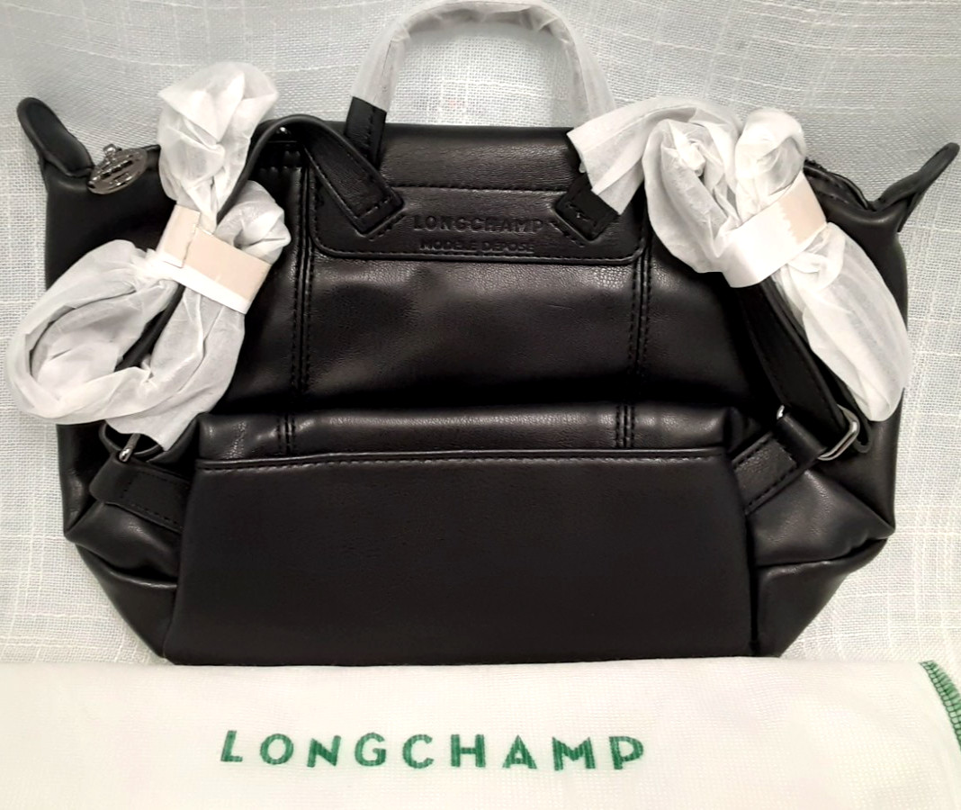 NWT LONGCHAMP France Black Extra Soft LEATHER PURSE Shoulder Strap BACKP G1N