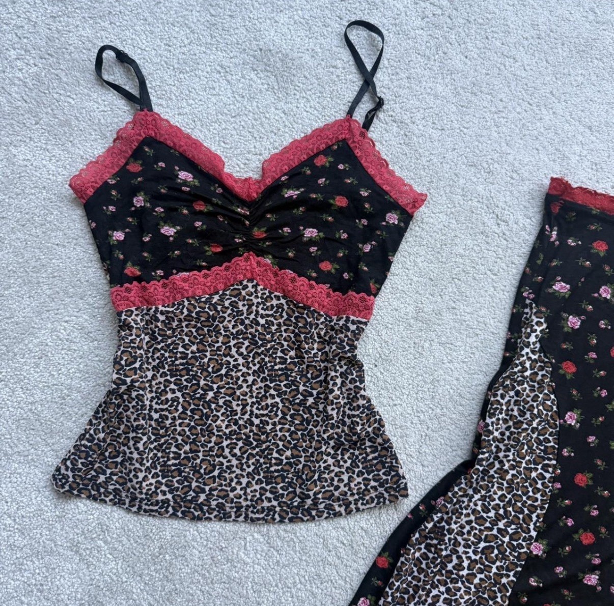 French Morgan De Toi Floral And Leopard Two Piece Set With Lace – Size S