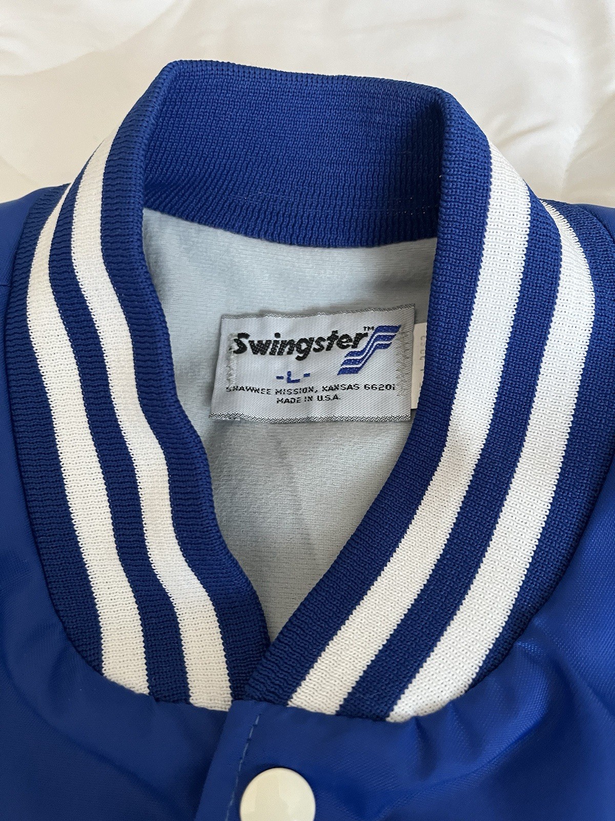 Swingster Goodyear Eagle Blue White Bomber Jacket Men’s Size L Made in USA