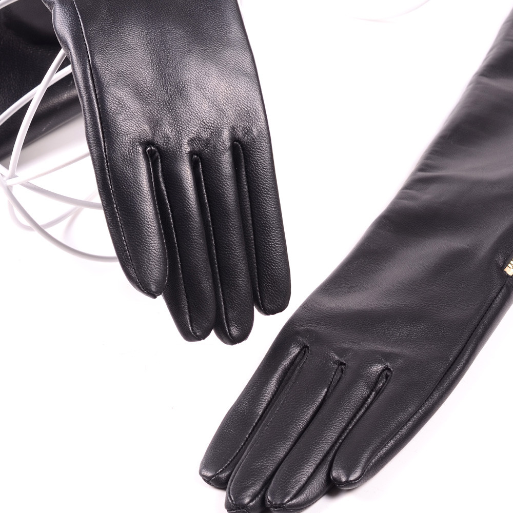 Custom made 30cm to 75cm Long Visible Side Zipper Style Real Sheep Leather Glove