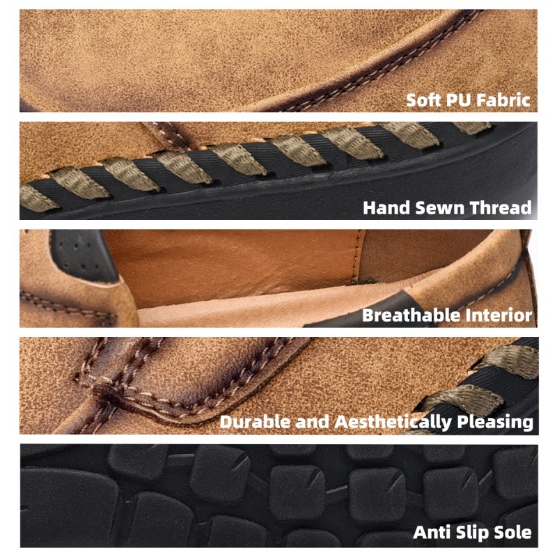 Men’s Soft Business Office Loafers Hand Sewn Leather Shoes Driving Shoes EU40-48