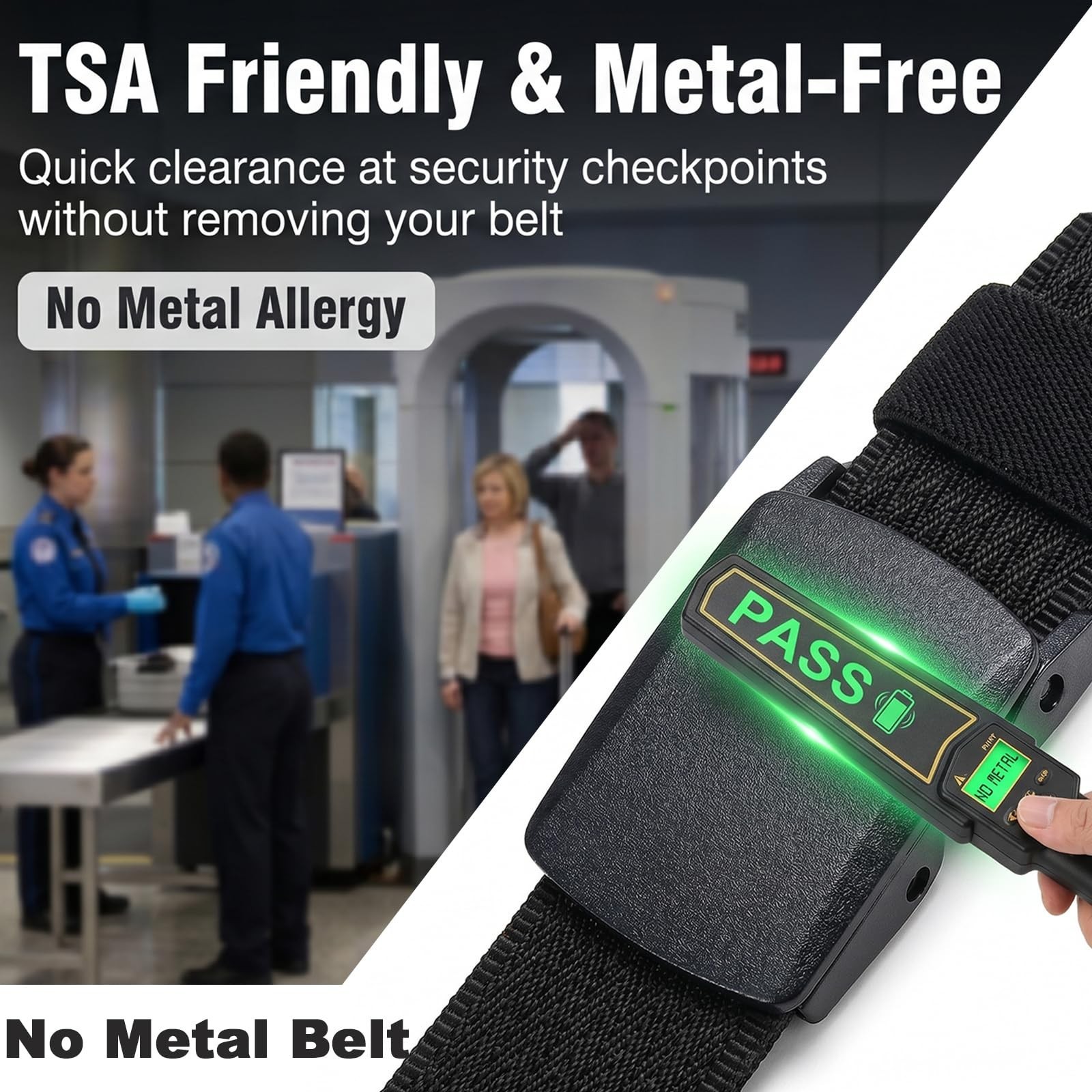 Men’s Nylon Web Belt – No Metal, Nickel-Free, Tactical Hiking Belt, Adjustable
