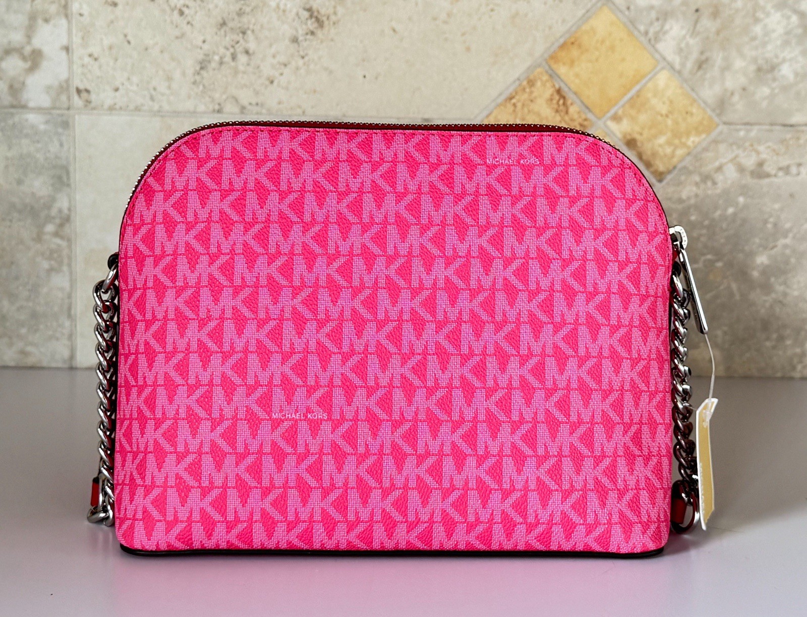 MICHAEL KORS JET SET TRAVEL DOME CROSSBODY BAG COLOR-BLOCK MK DARK RASPBERRY