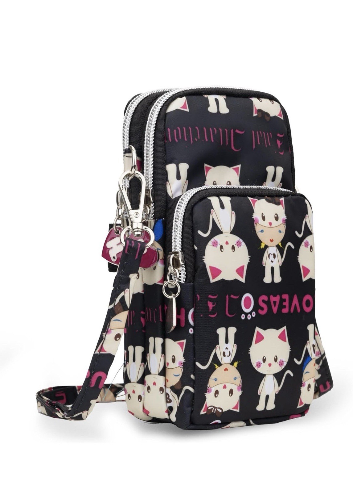 HARAJUKA LOVERS Mini Crossbody Purse w/ Cell Phone Pocket 3-zip Pockets & Charms