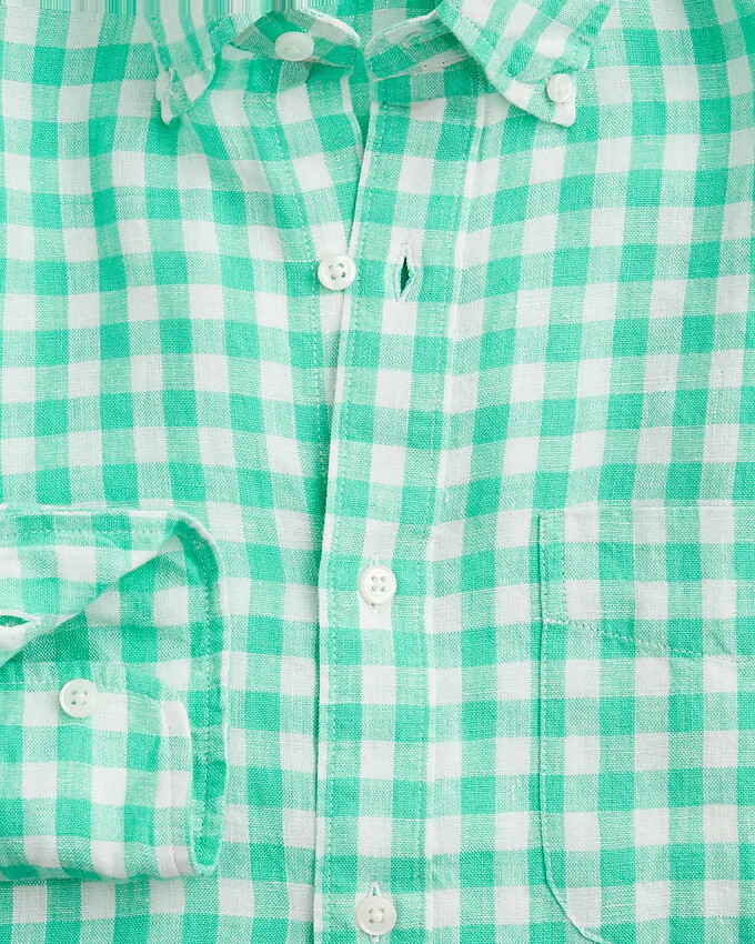 NWT J Crew 100% Linen Baird McNutt Green Gingham Plaid Check Shirt Classic Fit