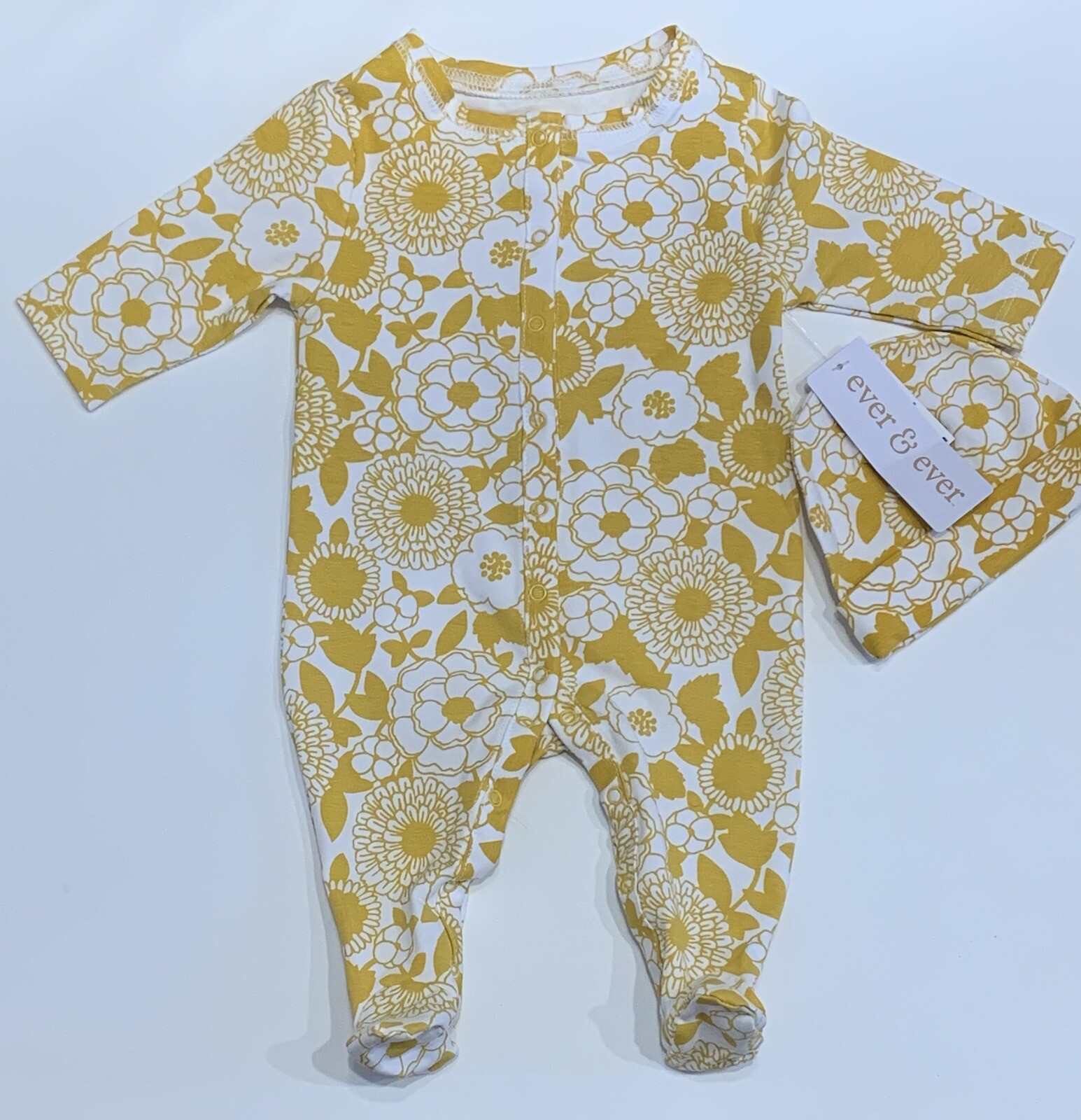 NEW Infant Baby Girl Sleep ‘n Play Jumpsuit w/ Hat Set Yellow Flower Many Sizes