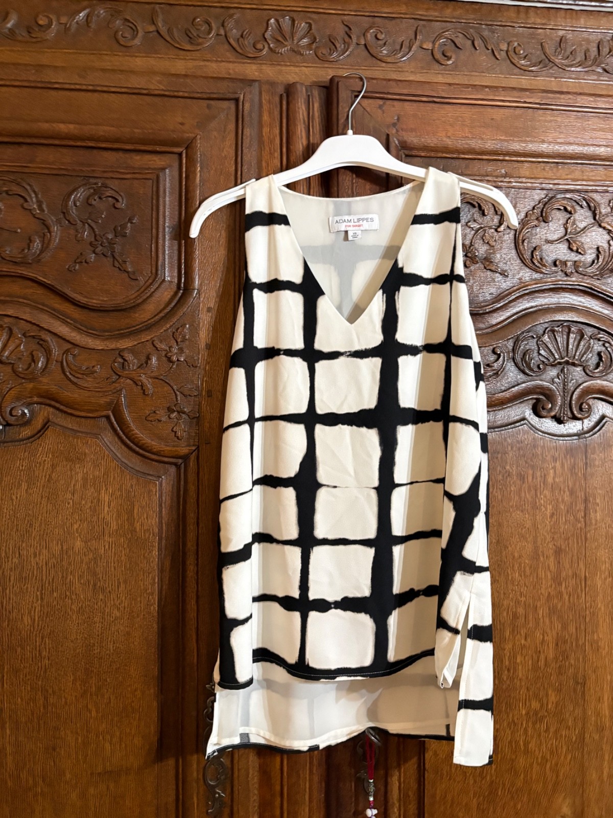 Adam Lippes Target Black-on-White Window Pane Pattern Tank Blouse Size XS