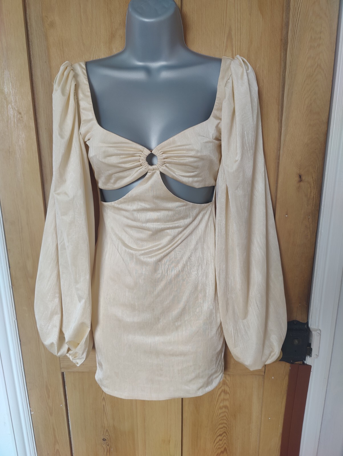 Oh Polly Dress Size 6-8 Cream Midnight Oasis Cut Out Bodycon Mini Party Date NEW