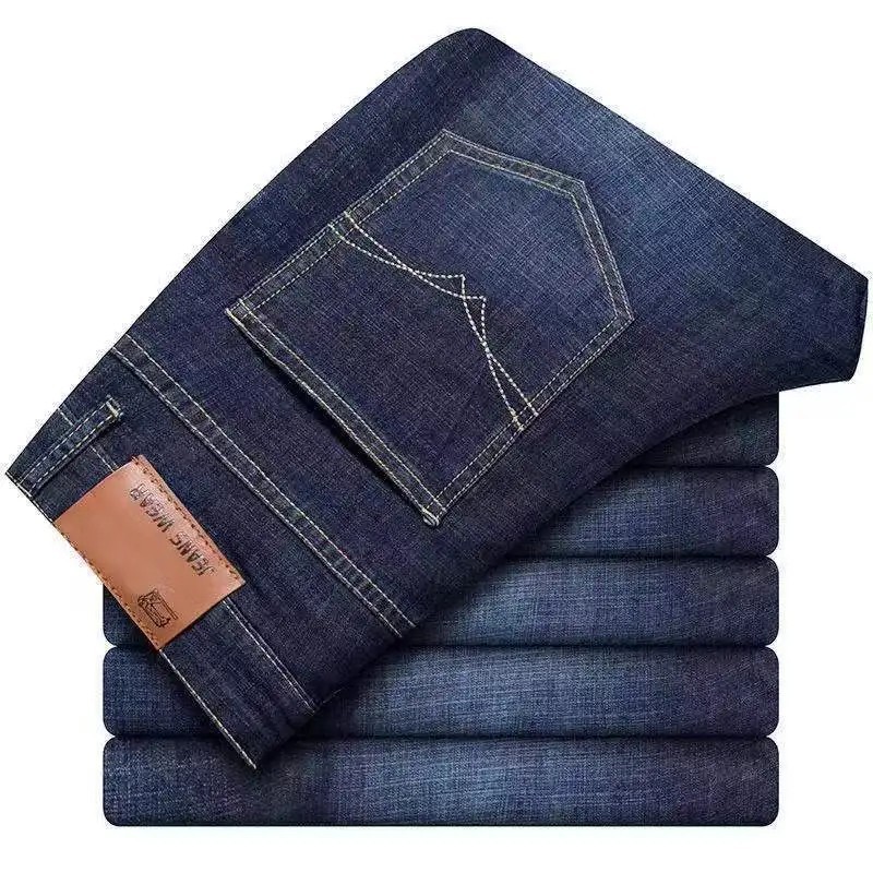 Men’s Casual Straight Leg Jeans Soft Stretch Denim Zipper Fly Blue Black Pants