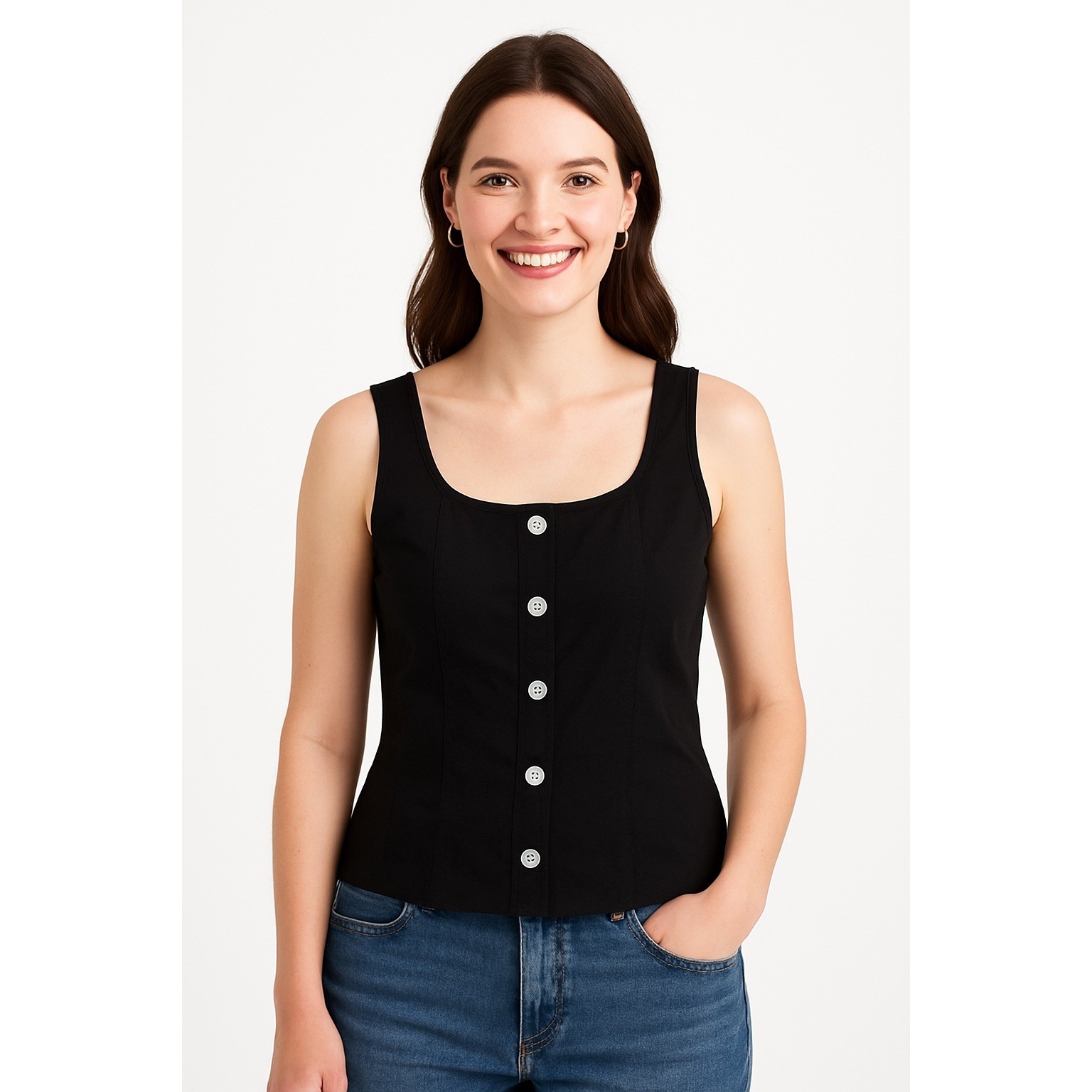 J Crew Top Womens 2 Black Button Up Peplum Sleeveless Square Neck Cotton CK740