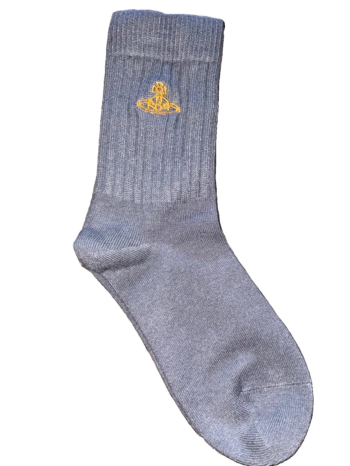 Vivienne Westwood Women’s Cotton Blend Ribbed Crew Socks Gray Gold Logo 1 Pair