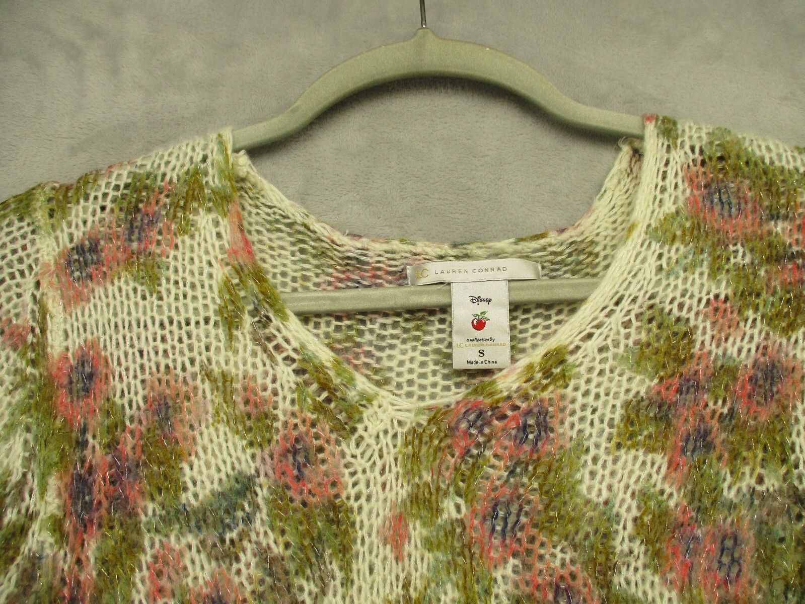 LC Lauren Conrad Sweater Women’s Small Ivory Pink Blue Green Floral Long Length
