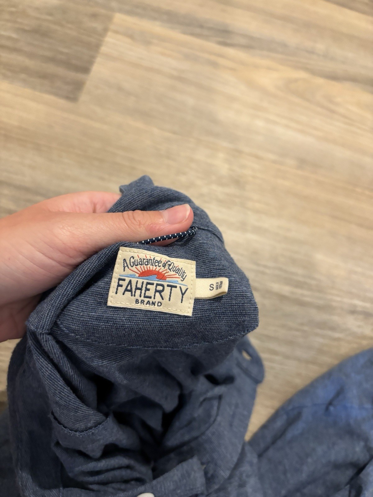Faherty Brand Mens Movement Polo Shirt Blue Heather Short Sleeve Size Small
