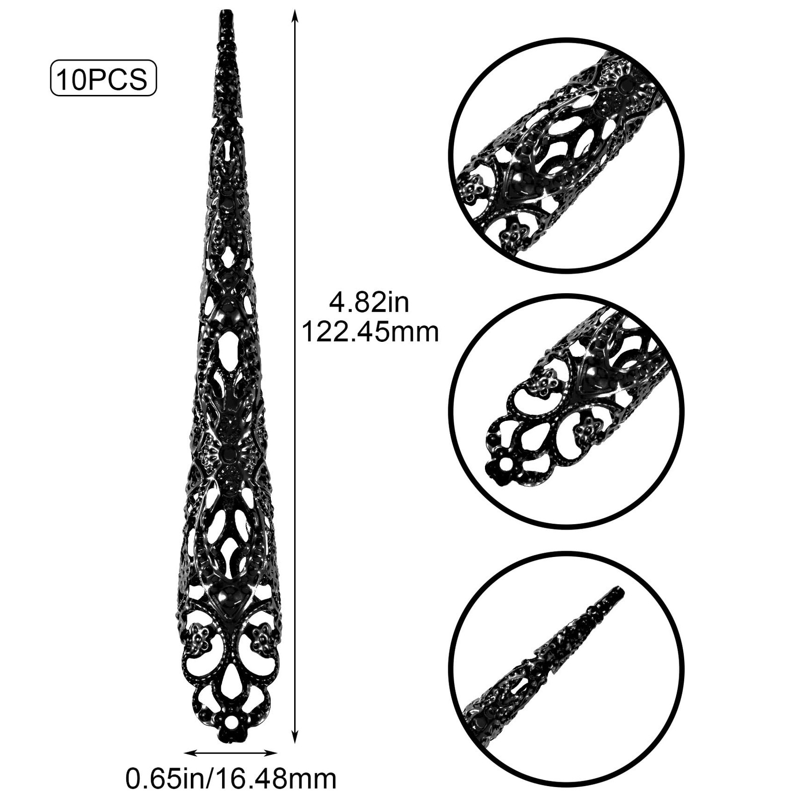 ANCIRS 10 Pack Finger Nail Tip Claw Rings, 10 Count (Pack of 1), 10pcs Black