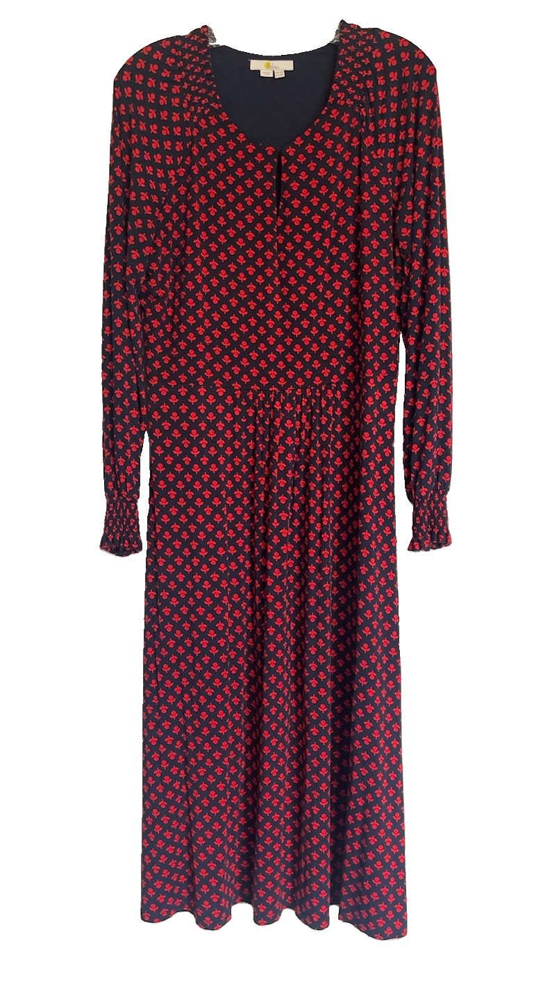 Boden Midi Jersey Dress Size 12R, Blue And Red Floral, Long Sleeves