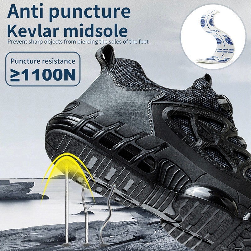 New Anti-smash Men Steel Toe Work Shoes Lightweight Breathable Work Sneaker