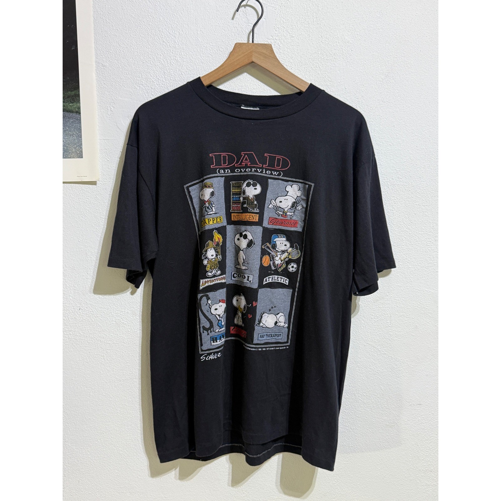 Vintage Artex Snoopy Peanuts Dad An Overview T-Shirt Mens Large Black USA Made