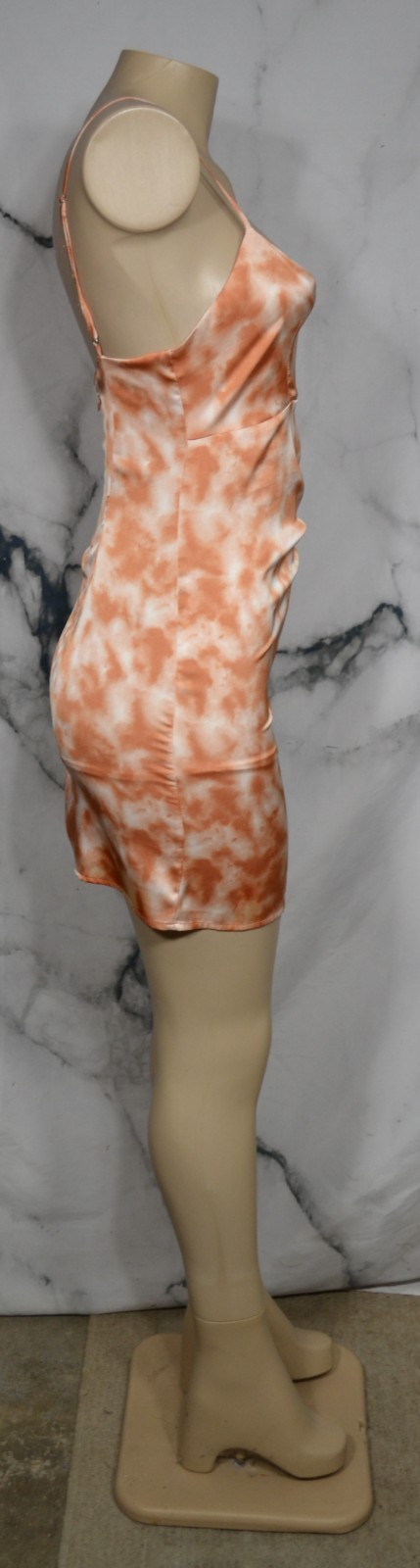 FOREVER 21 Beige Rust Marbled Slip Dress Small Spaghetti Strap Lined Ruched Seam