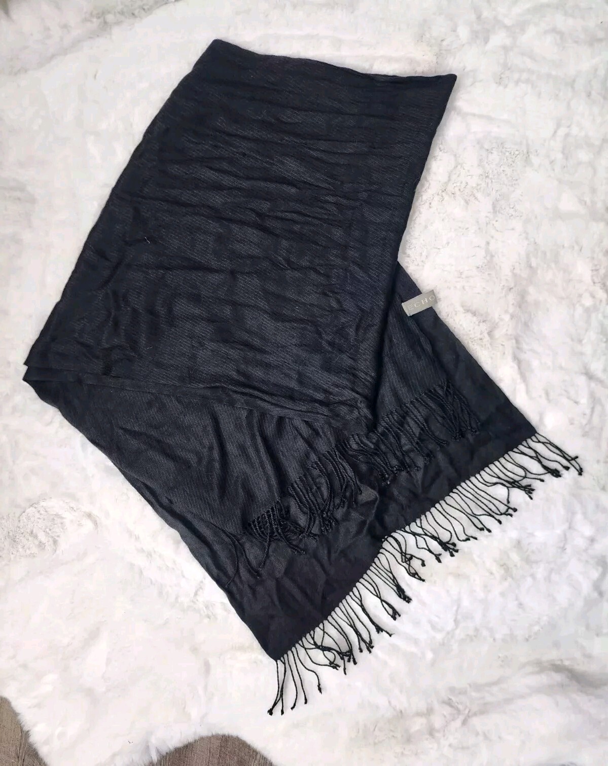 Echo Long Black Scarf RN 26128, 78 Inches Long, Read Description.