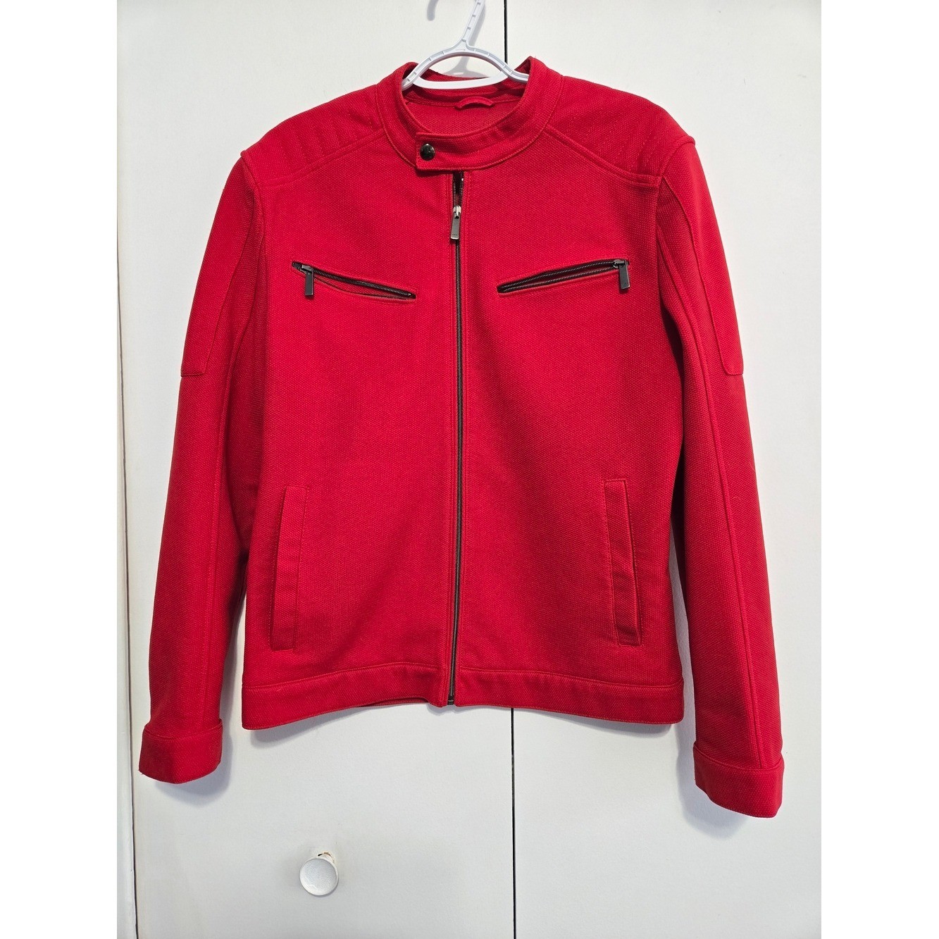 Zara Red Moto Jacket Full Zip Mock Neck Jacket Size Medium
