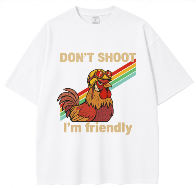Friendly Chicken Helmet Meme Graphic Vintage Tee Streetwear Gift T-Shirt